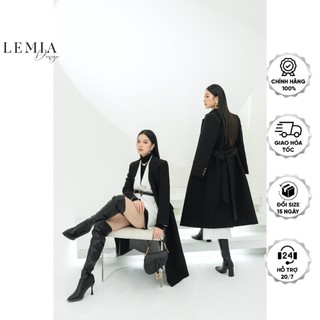 Áo khoác măng tô dáng dài cổ hai ve hai túi kèm đai by lemia design – amtd2201