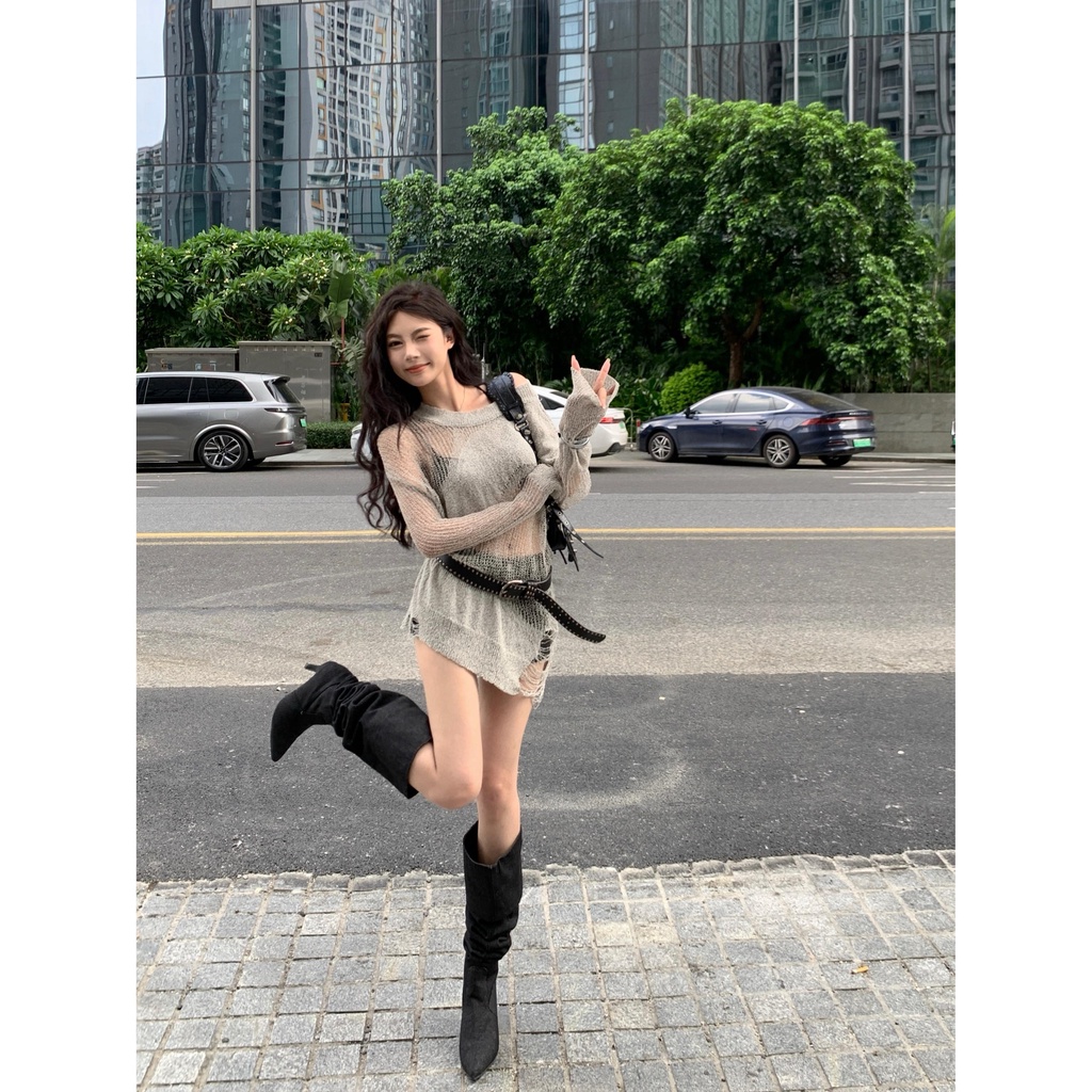 Áo Len Dệt Kim Tay Dài Cổ Tròn Màu Trơn Thời Trang Mùa Thu Dành Cho Nữ 3n