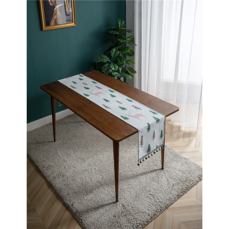 Khăn Trải Bàn Ăn Bằng polyester Phối Tua Rua Đơn Giản Hiện Đại Phong Cách Giáng Sinh
