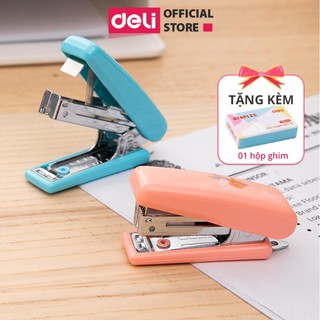 Dập ghim học sinh văn phòng mini Deli 12 trang, Ghim bấm giấy số 10 màu pastel hoạt hình dễ thương màu sắc tươi sáng