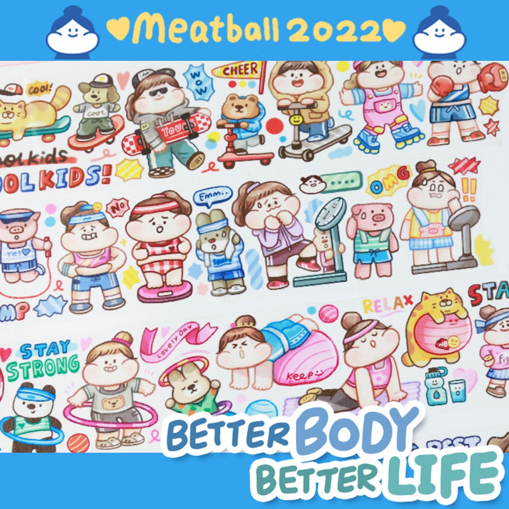 Meatball Nhiều phong cách tùy chọn chu kỳ chiều dài phim hoạt hình dễ thương du lịch và giấy đóng gói băng dán
