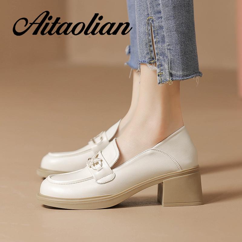 Giày Da Cao Gót 5.5cm Phong Cách retro Anh Quốc Cho Nữ