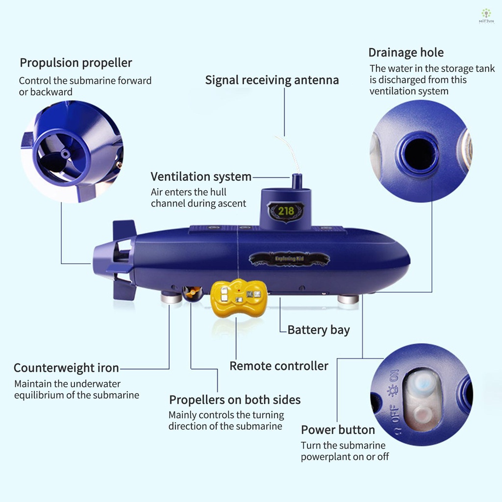 Tàu Ngầm mini Điều Khiển Từ Xa 2.4ghz diy 6ch