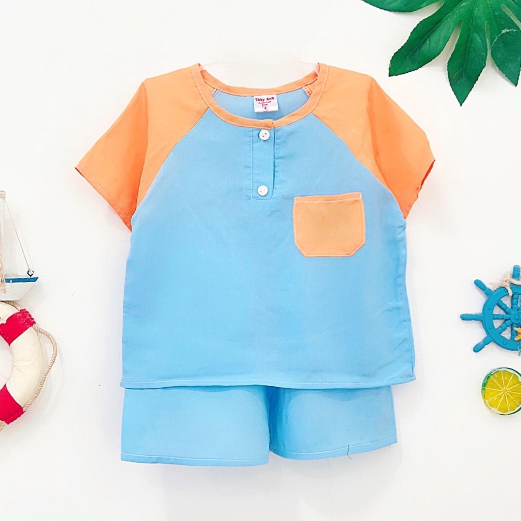 TOLEXINH  bộ tay ngắn quần đùi bé trai màu phối màu - vải tole loại 1