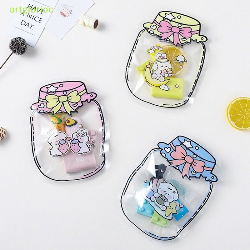 Set 5 Túi zip Nhựa Trong Suốt Hình Lọ Kẹo / Trang Sức Hoạt Hình Dễ Thương