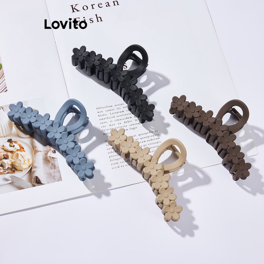 Kẹp tóc Lovito hình hoa màu trơn thường ngày cho nữ L63AD187