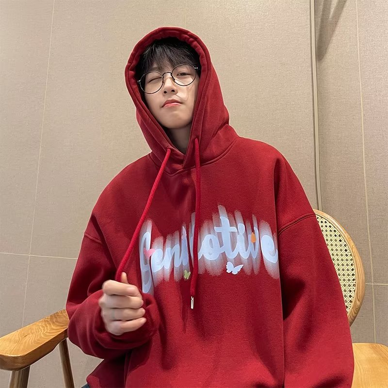 Áo hoodie Nhung Dày Dặn Tay Dài Dáng Rộng In Hình Bướm graffiti Phong Cách Mỹ Cổ Điển Thời Trang Mùa Thu Mới Dành Cho Bạn Nam size M-5XL