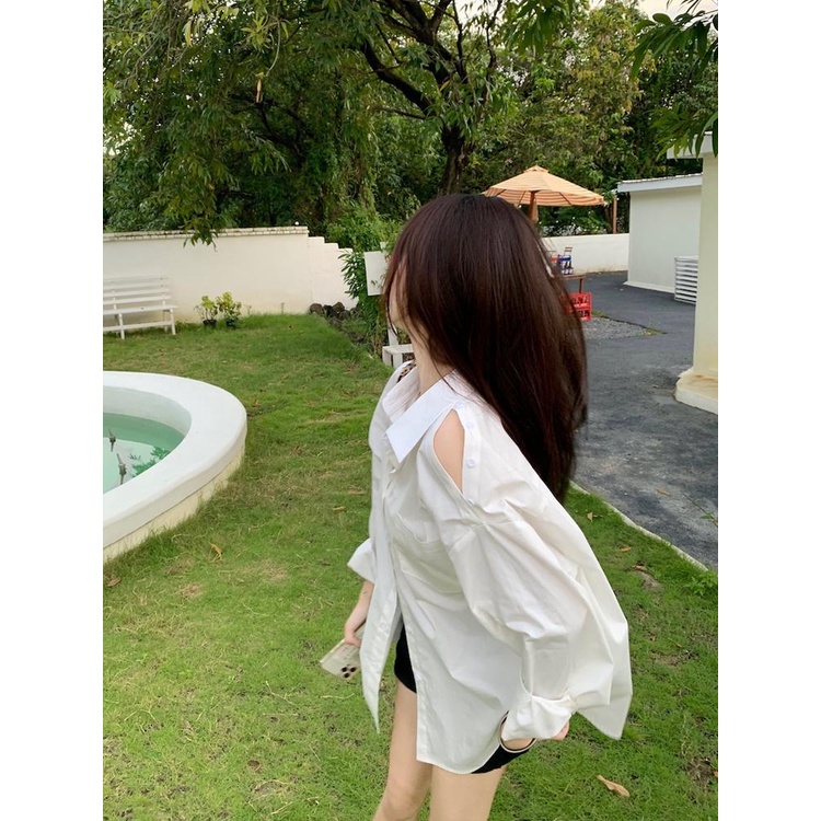 Áo Sơ Mi Tay Dài Chống Nắng Dáng Rộng Màu Trơn Thời Trang Mùa Thu Phong Cách Hàn Quốc Cho Nữ