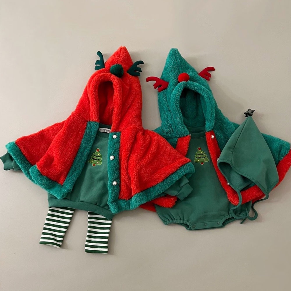 Bộ Áo Liền Quần Tay Dài Dày Dặn Ấm Áp + Nón Dễ Thương Cho Bé Sơ Sinh