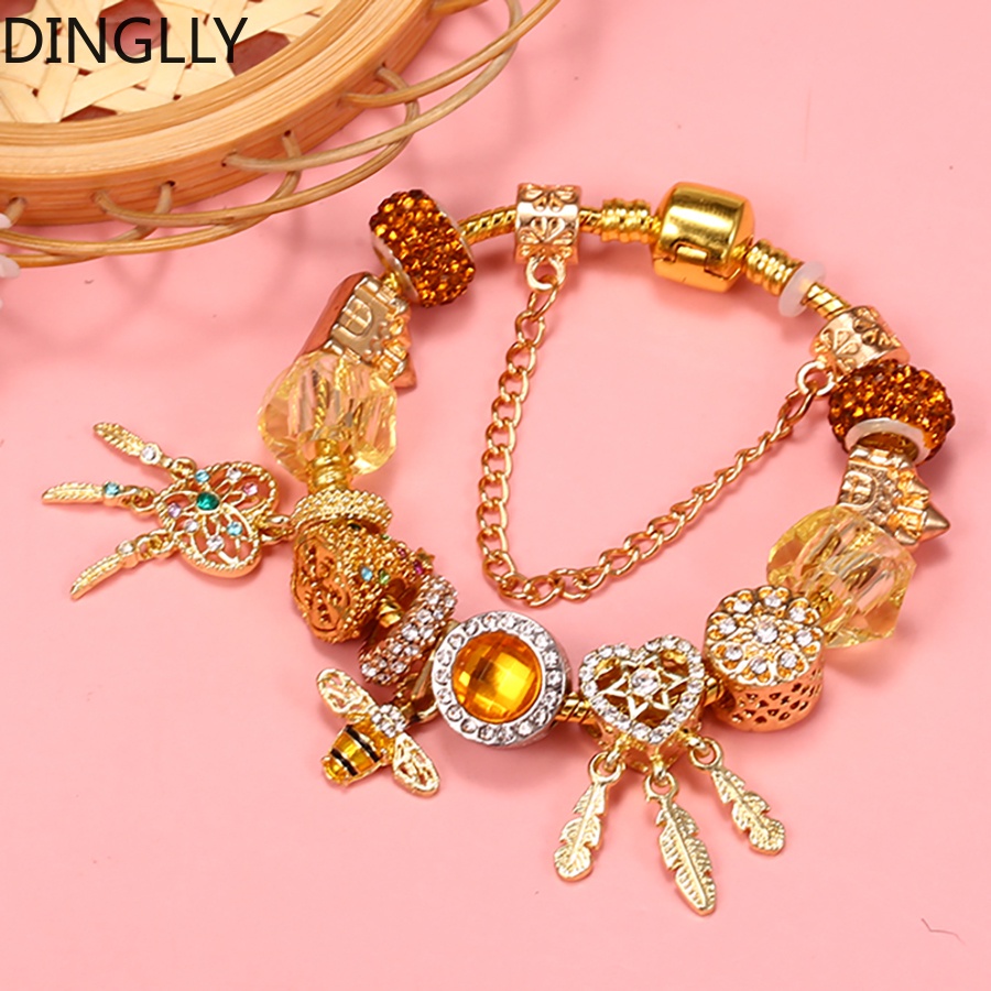 Delly Vòng Tay Chuỗi Hạt Màu Vàng Phối Lưới Giấc Mơ Và Con Ong Thời Trang Giáng Sinh Cho Nữ