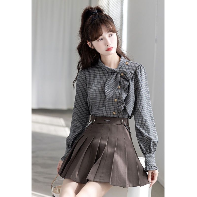 Áo Sơ Mi Tay Phồng Họa Tiết Kẻ Sọc Thời Trang Mùa Thu 2023 Mới Cho Nữ