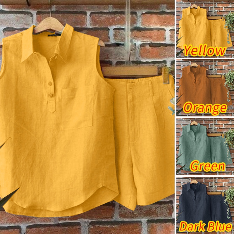 Zanzea Set Áo Sát Nách Khóa Kéo Trước Sau Và Quần Short Lưng Thun Màu Trơn Phong Cách Hàn Quốc Cho Nữ | BigBuy360 - bigbuy360.vn