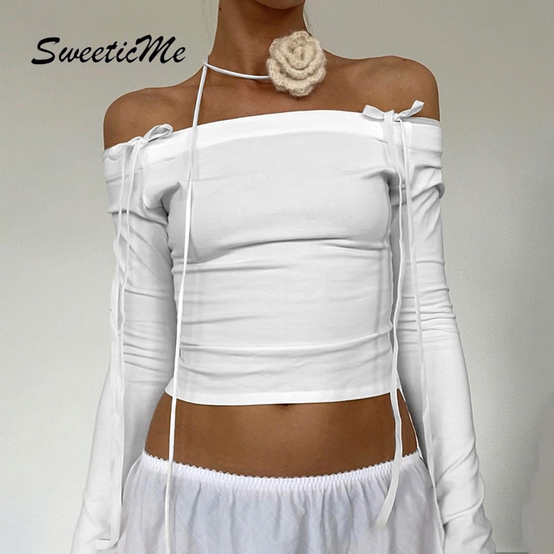 Áo Thun Tay DàI Hở Vai PhốI Nơ ThờI Trang 2023