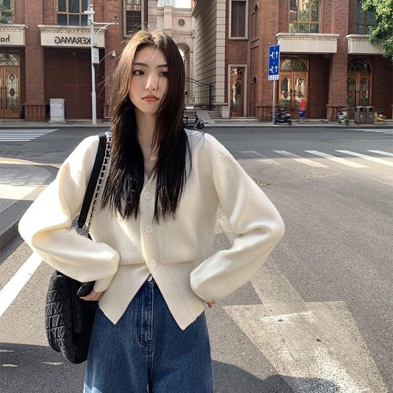 COZOK Áo cardigan Dệt Kim Tay Dài Cổ Chữ v Chiết Eo Phong Cách Thời Trang retro