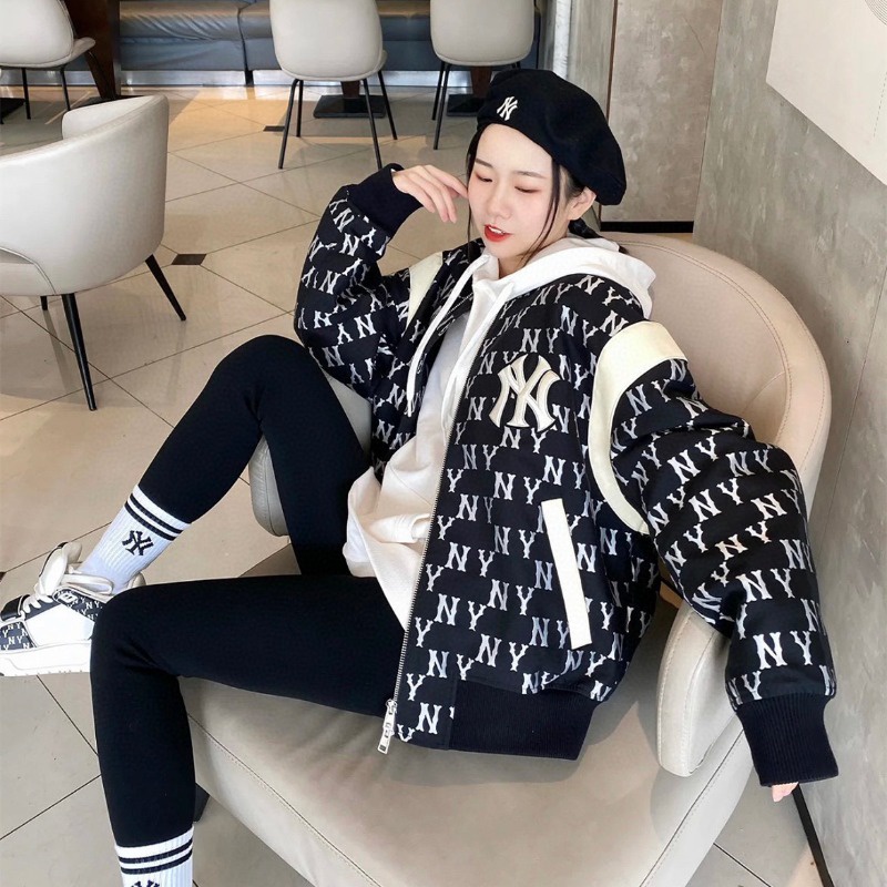 Mlb Áo Khoác Bóng Chày Chính Hãng 100% Thêu logo ny Phối Khóa Kéo Phong Cách Hàn Quốc Cho Nam Và Nữ