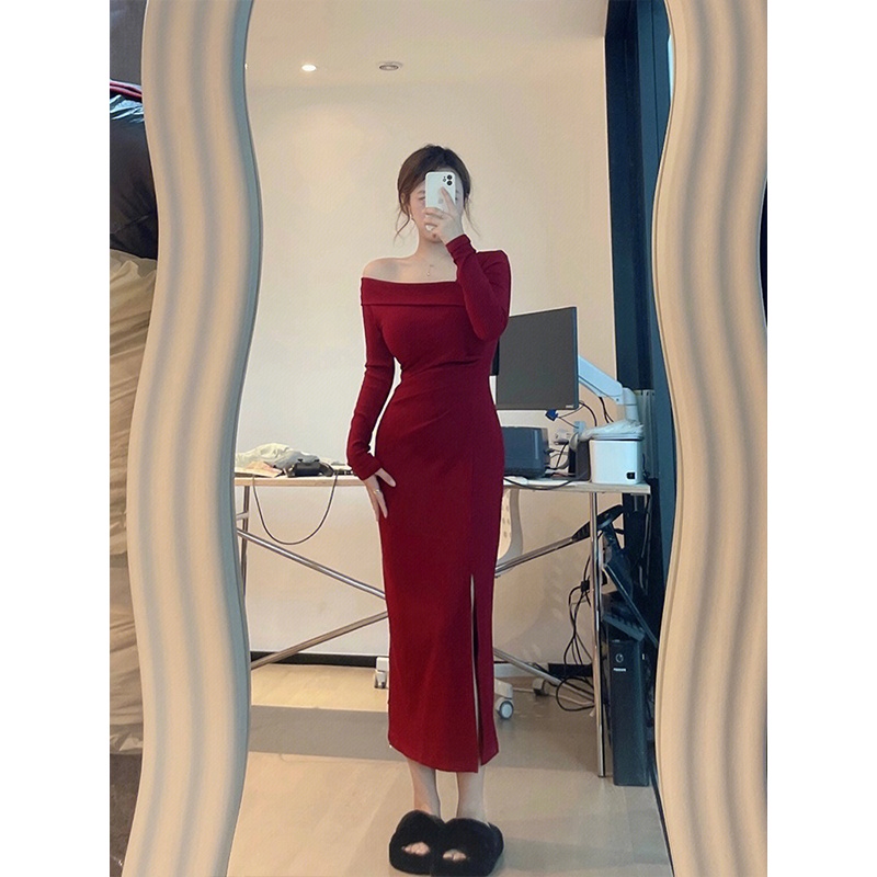 Đầm Dệt Kim Ôm Dáng Xẻ Tà Quyến Rũ Thời Trang Mùa Đông Cho Nữ