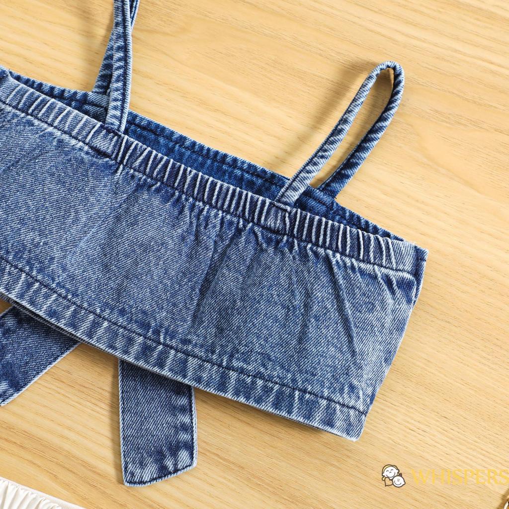 Set Đồ Mùa Hè 2 Món Gồm Áo Hai Dây Trơn Màu Thắt Nơ Và Váy Ngắn denim Co Giãn Cho Bé Gái