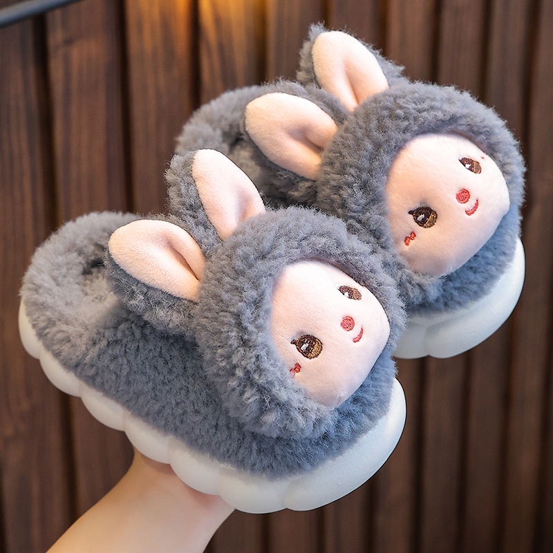 Dép Bông cotton Lót Nhung Ấm Áp Hình Thỏ Hoạt Hình Cho Bé