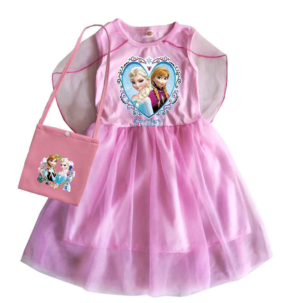 Bộ Đầm Không Tay + Áo Choàng Vải Tuyn + Túi 2 Món In Hoạt Hình frozen Dành Cho Bé Gái 2-12 Tuổi