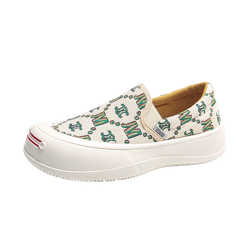 One more shoes⭐Giày Lười Vải canvas Mũi Tròn In Chữ Thời Trang Xuân Hè Cho Nữ