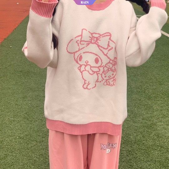 Kawaii sanrios Áo sweater Dệt Kim Chui Đầu Dáng Rộng Tay Dài Hình anime kawaii cinnamoroll my melody Dễ Thương Ngọt Ngào Cho Nữ
