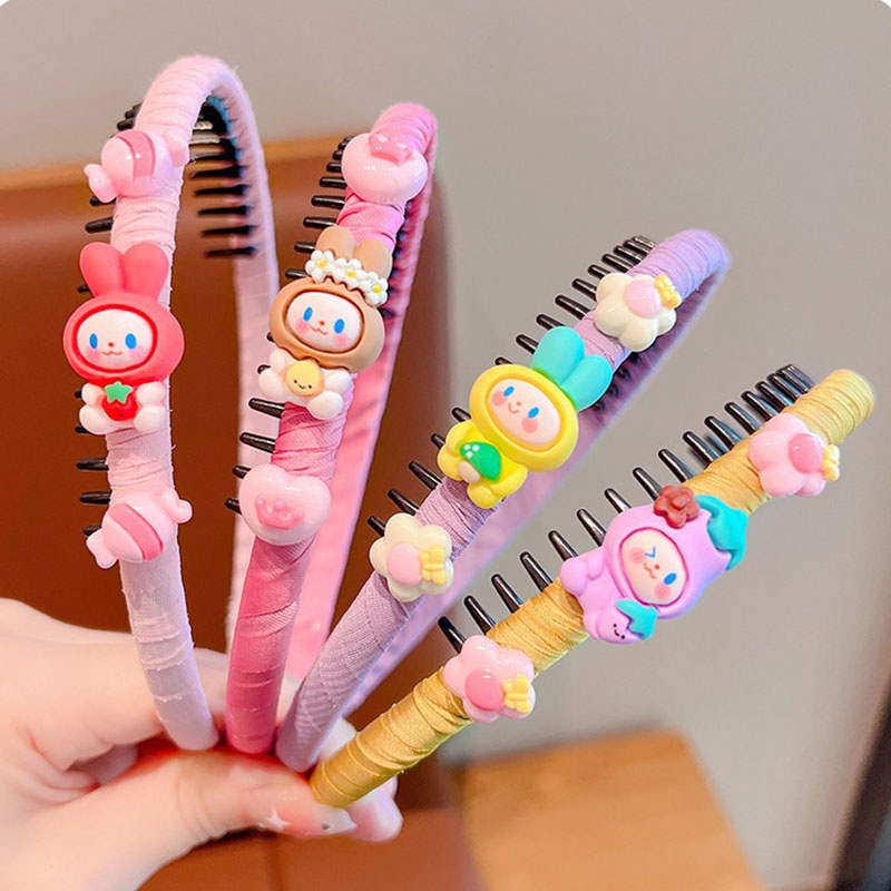 Băng Đô Cài Tóc Chống Trượt Họa Tiết Thỏ Hoạt Hình Dễ Thương Cho Nữ