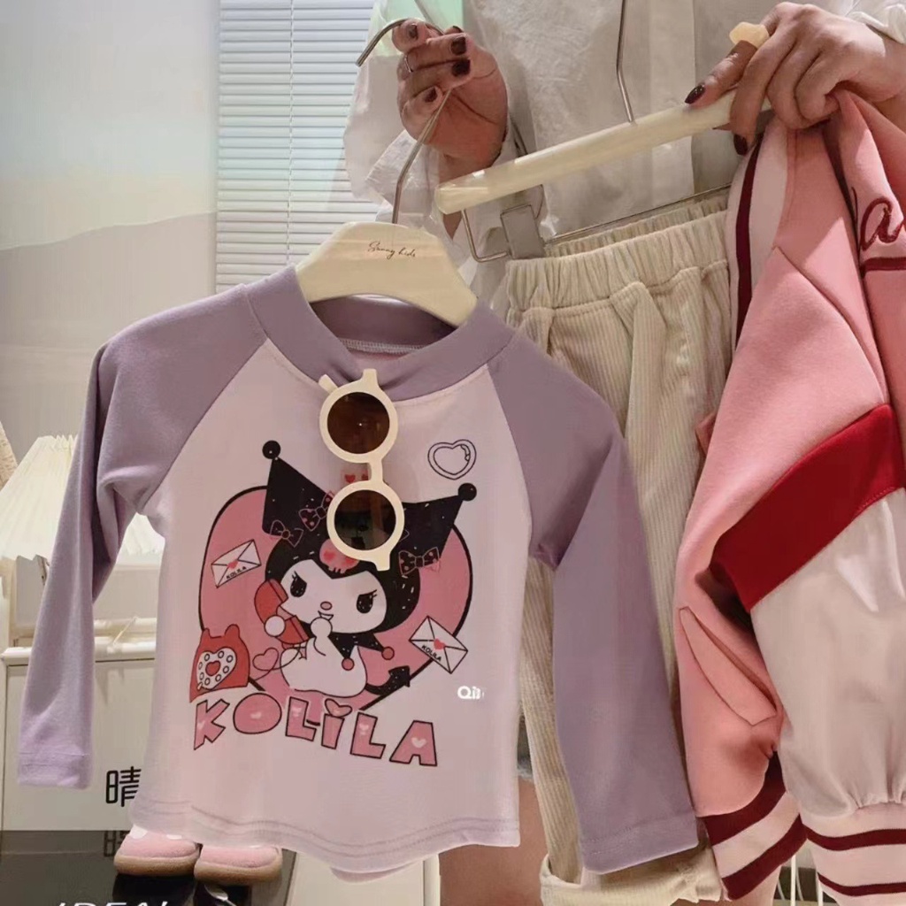 Áo Thun Tay Dài Cổ Tròn Phong Cách Thời Trang Thu Đông Hàn Quốc Cho Bé Gái 80-150cm