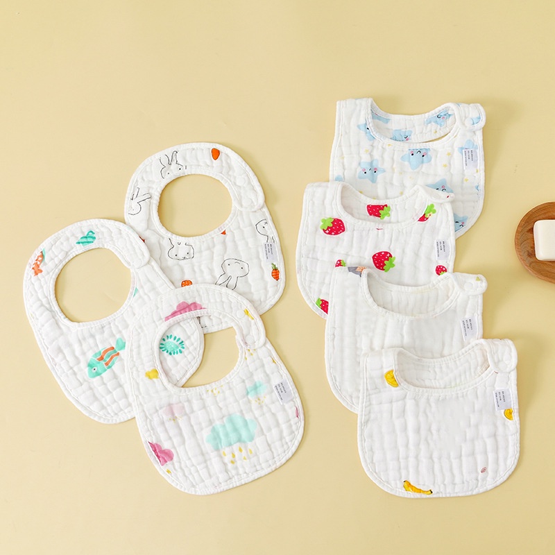 Yếm xô chữ U cho bé vuông 8 lớp cúc bấm 2 mặt màu trắng to dày dặn, thoáng khí siêu thấm hút size 30 x 22 cm Uni Baby