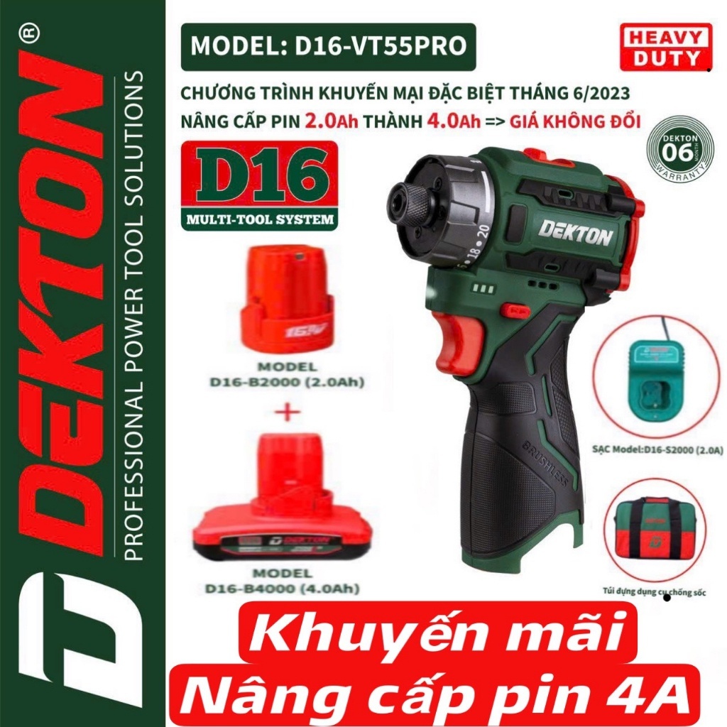Máy Siết Vít Có Cấp Trược/ Mini Dekton 55Nm / D16-VT55Pro/Không Chổi Than/ 20 Cấp Trược ĐL ...