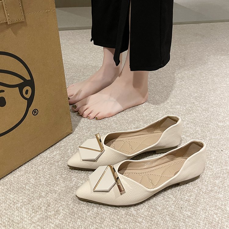 Giày Búp Bê Bằng Da pu Mũi Nhọn Gót Thấp Thời Trang Dành Cho Nữ