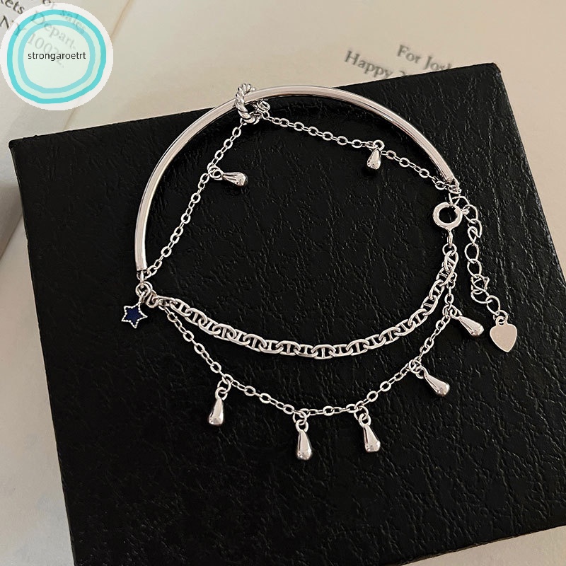 Strongaroet Vòng Tay Dây Xích Mặt Ngôi Sao Năm Cánh Màu Xanh Dương Thanh Lịch Có Thể Điều Chỉnh Thời Trang Trang Sức vn