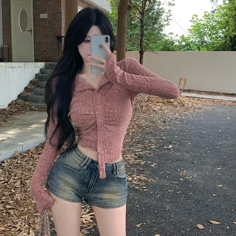 Áo croptop Dệt Kim Màu Trơn Dáng Ôm Thời Trang Cho Nữ