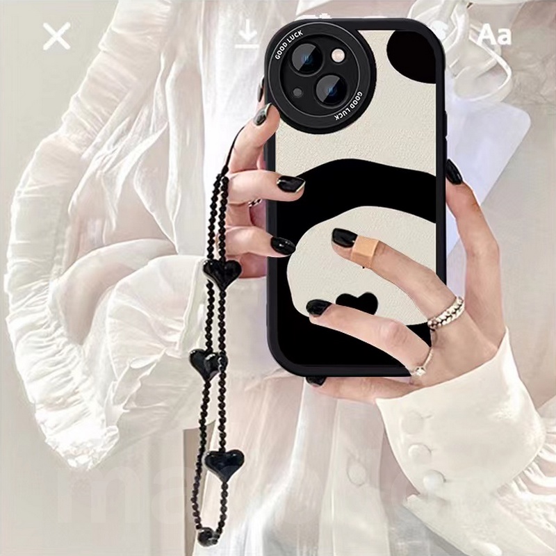 Cartoon Casing For iPhone 15 14 13 12 Mini 11 Pro Xs max 6 6S 7 8 Plus X XR 11promax 12promax 13promax Cute Panda Bear Oval Tpu Fine Hole Shockproof Soft Phone Case simple Couple Back Cover XPN 83