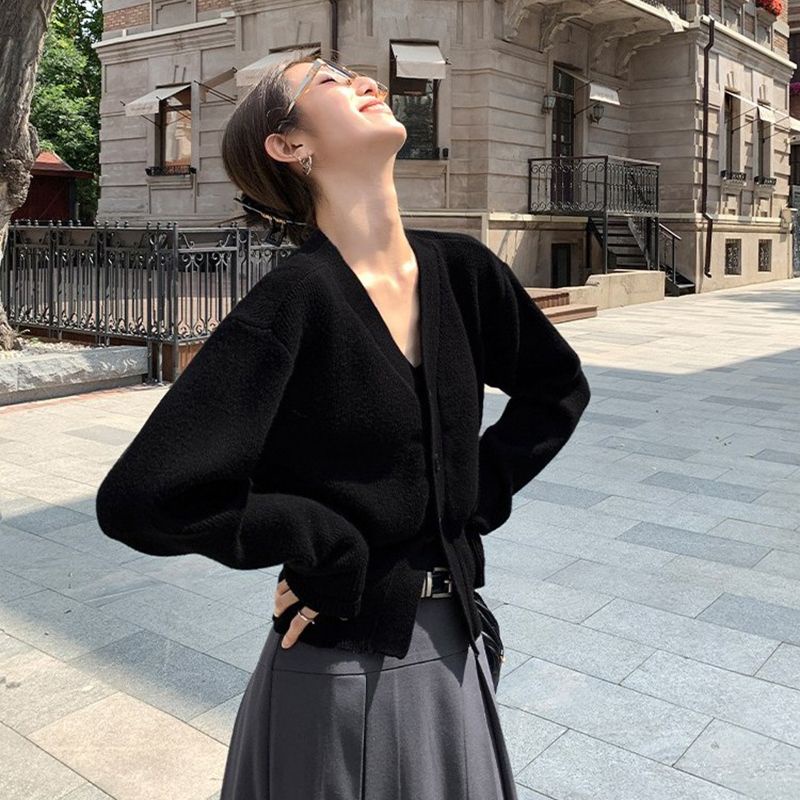 COZOK Áo cardigan Dệt Kim Tay Dài Cổ Chữ v Chiết Eo Phong Cách Thời Trang retro