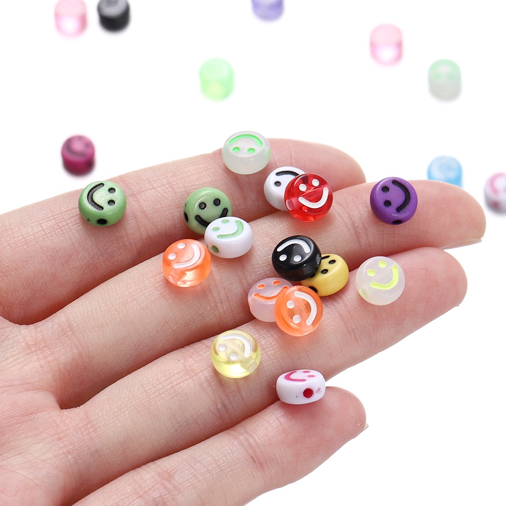 St.kunkka Set 100 / 50 Hạt Xâu Chuỗi 7mm Hình Mặt Cười Nhiều Màu Sắc Bằng acrylic Dùng Làm Trang Sức diy