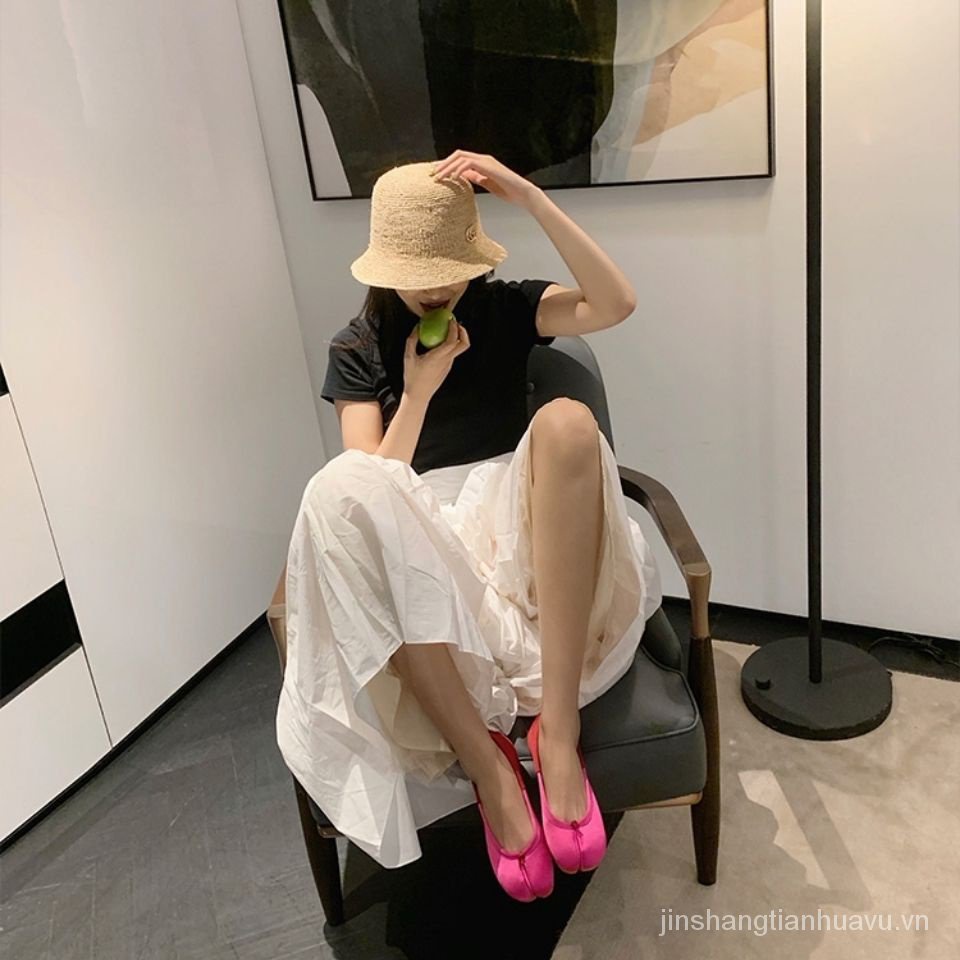 Giày Búp Bê satin Hở Ngón Màu Sắc Cà Chua Nhỏ Nhắn Hợp Thời Trang axige axige