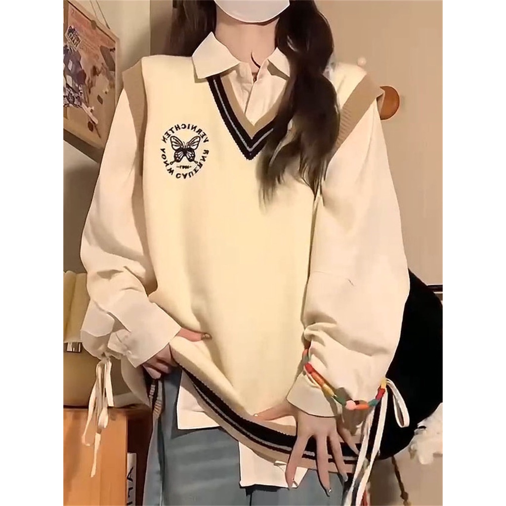 Áo Dệt Kim Sát Nách Thêu Hình Bướm Dễ Thương Cho Nữ Sinh
