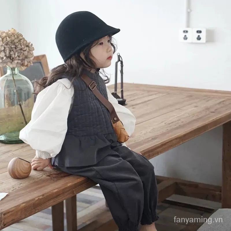 Bộ Áo Sơ Mi Tay Dài Phối Ren + Áo Khoác Ngoài Phong Cách Hàn Quốc Thời Trang Mùa Thu 2023 lc1l Cho Bé Gái