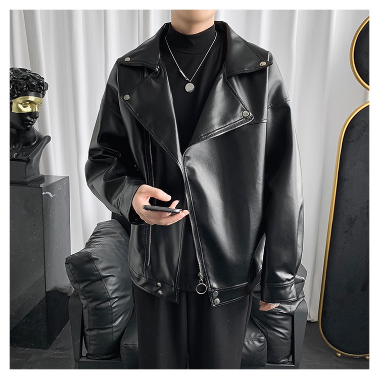 Phong Cách Hồng Kông Thu Đông Phiên Bản Hàn Quốc Cặp Đôi Mặc Xe Máy Da Áo Khoác Nam Chải Dày Da Đẹp Trai Hợp Thời Trang