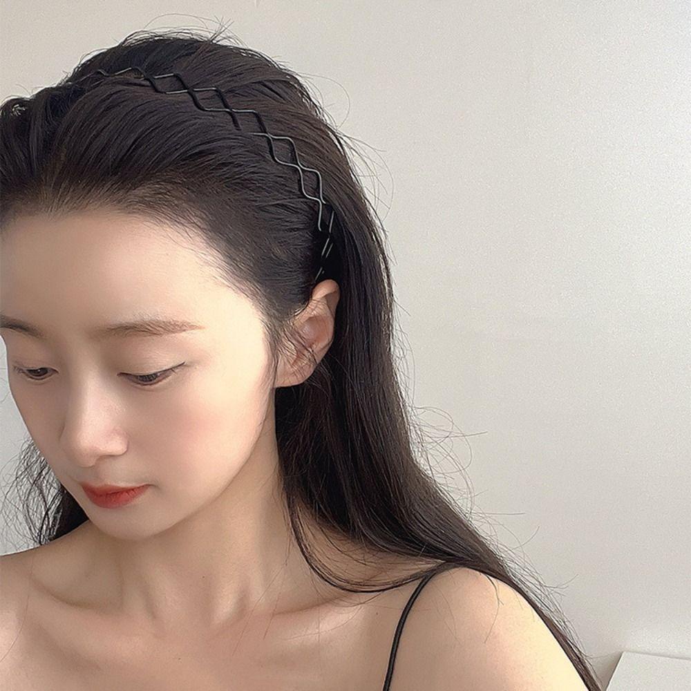 2 Băng Đô Cài Tóc Bằng Kim Loại Mỏng Hai Lớp Hình Gợn Sóng Phong Cách Hàn Quốc Thời Trang Cho Nam