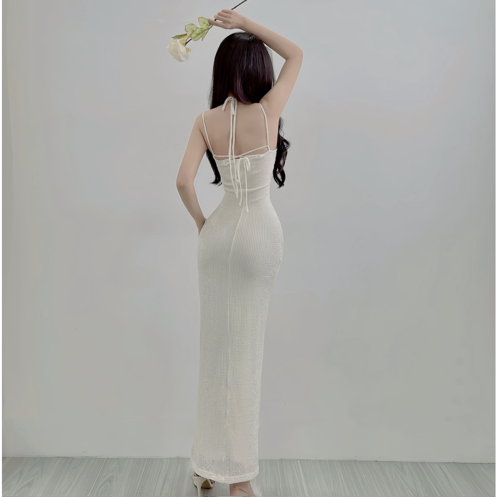 Đầm 2 dây cổ yếm ôm body midi Emilyshop (T)