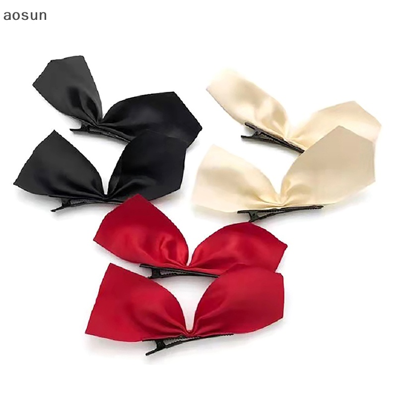 Aosun 1 Cặp Kẹp Tóc Nơ Màu Trắng Đen Phong Cách vintage Ngọt Ngào Cho Nữ