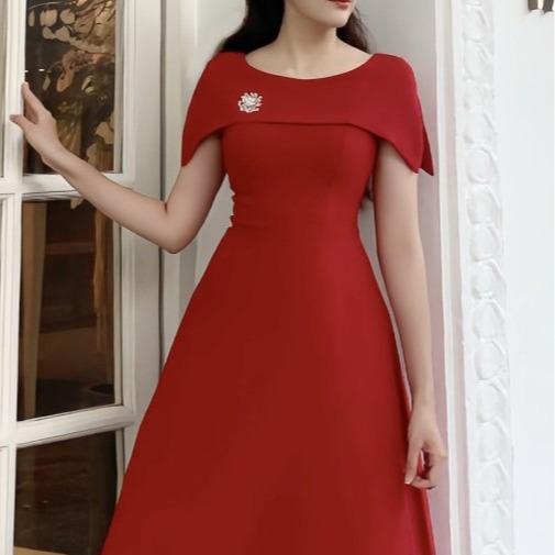 Váy dự tiệc chờm vai che bắp tay to, phối eo cách điệu, Naila Dress V717