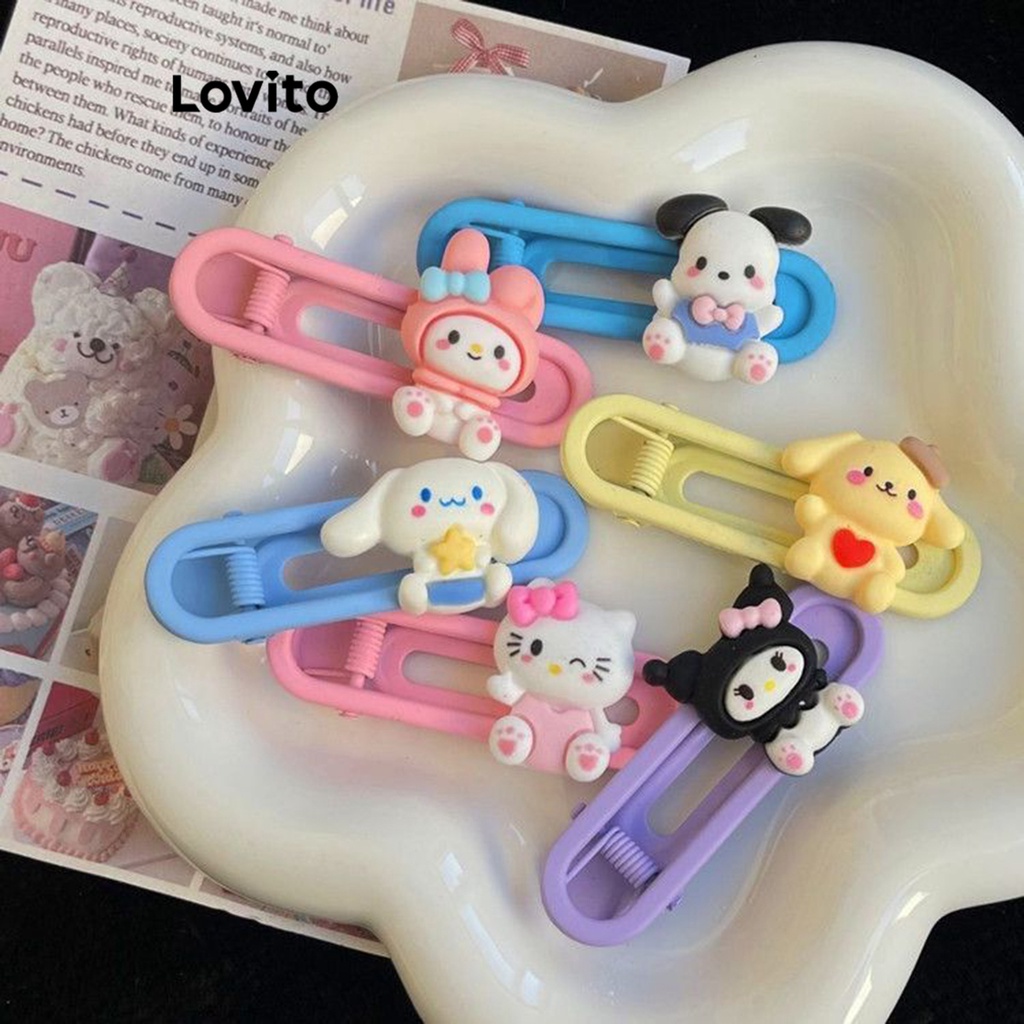 Kẹp tóc LOVITO kim loại hoạt hình phong cách dễ thương cho nữ LNA28004