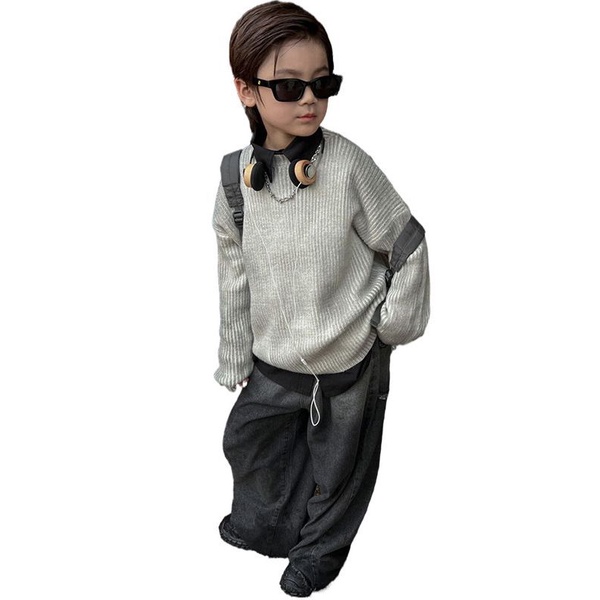 Áo sweater Nhuộm Màu Nhuộm Xám Phong Cách Hàn Quốc Cổ Điển Thời Trang Mùa Thu 2023 Dành Cho Bé Trai Và Bé Gái