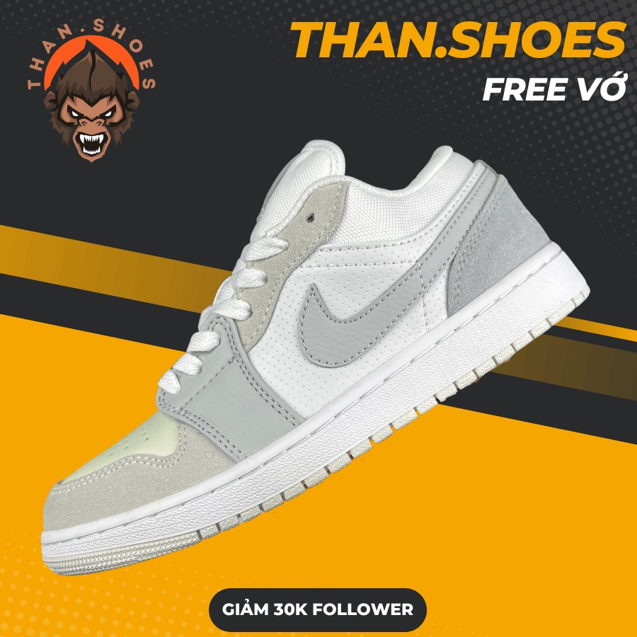 Giày JD1 Low Paris, JD1 Thấp Trắng Xám Gót Xanh - Than.Shoes