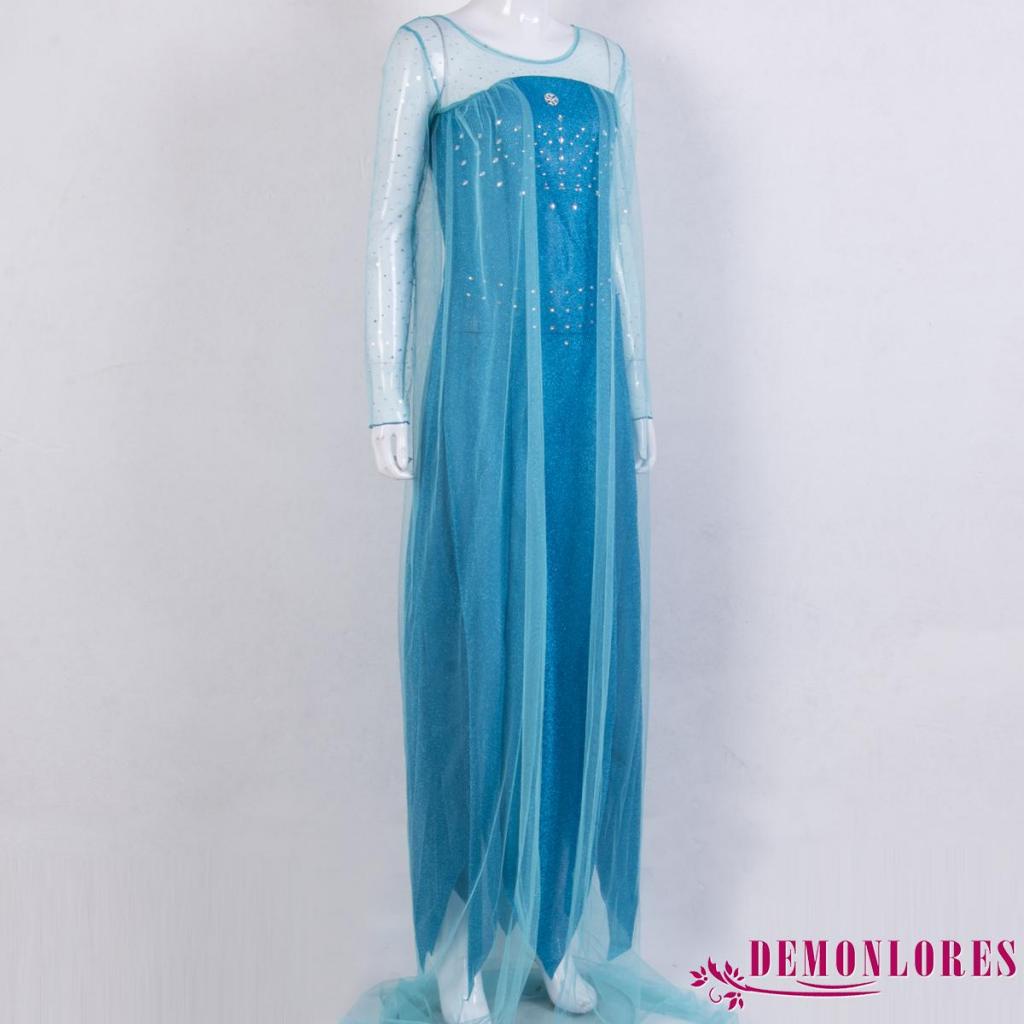 Demonlores Đầm maxi Tay Dài Cổ Tròn Hóa Trang Công Chúa Băng Giá elsa