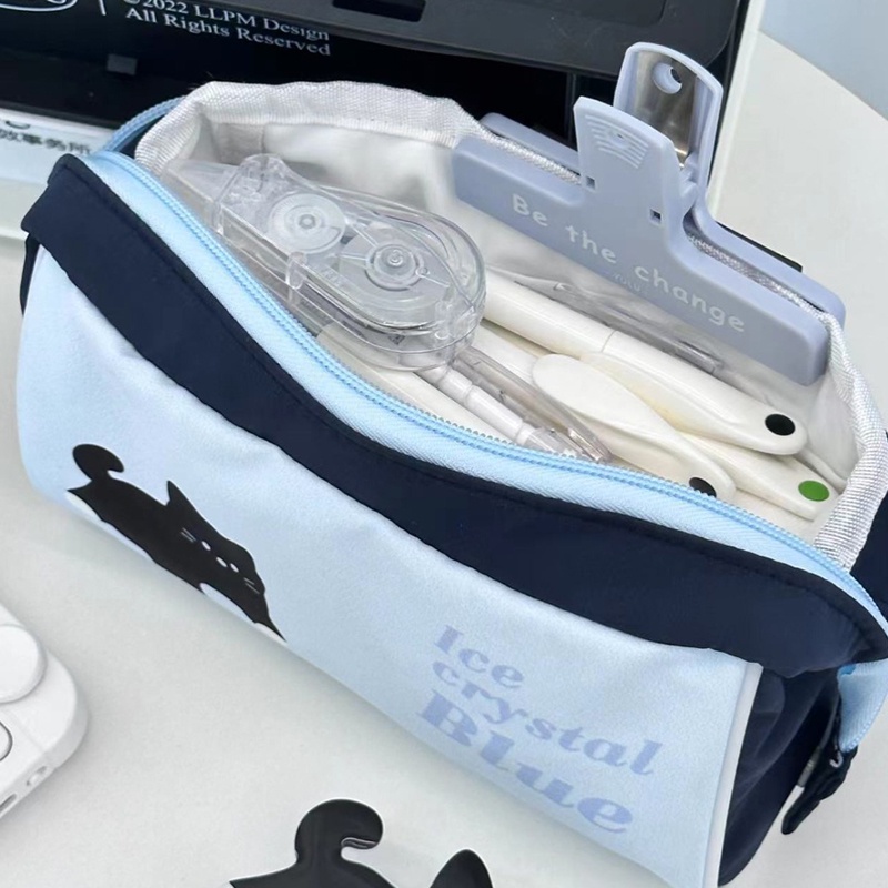 Hoạt Hình Túi Đựng Bút Chì / Đồ Trang Điểm Sức Chứa Lớn Hình Mèo Đen Dễ Thương Cho Học Sinh