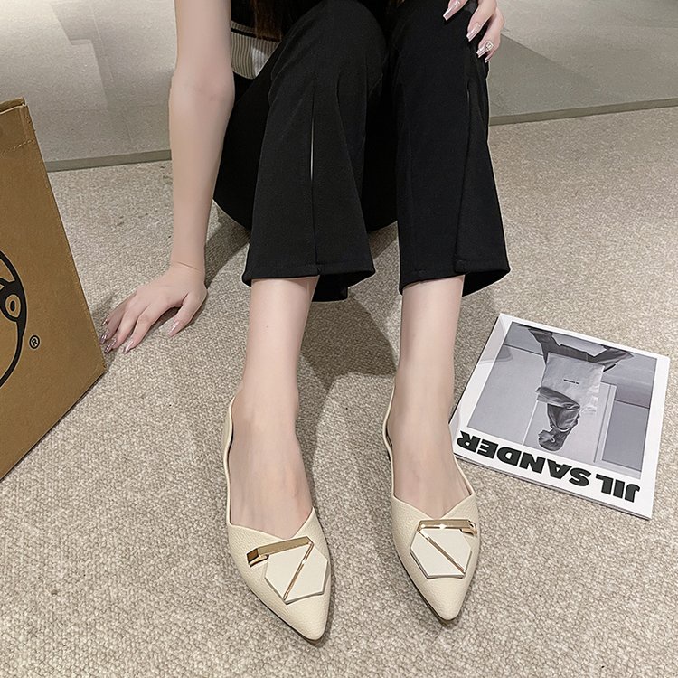 Giày Búp Bê Bằng Da pu Mũi Nhọn Gót Thấp Thời Trang Dành Cho Nữ