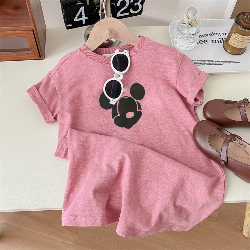 Đầm Thun Tay Ngắn Bằng Vải cotton Mềm In Hình Chuột mickey Dành Cho Bé Gái 1-12 Tuổi